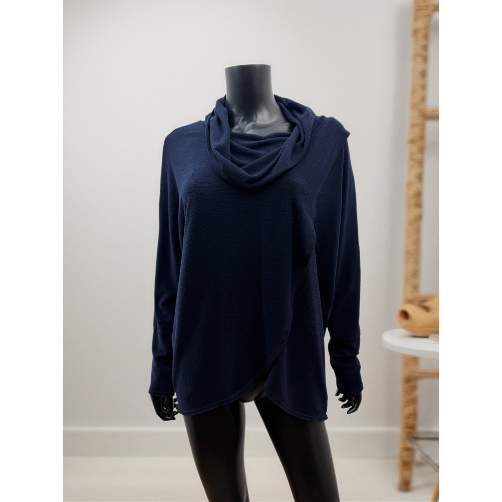 Calvin Klein Performance Navy Asymmetrical Cowl Neck Top Stretch M